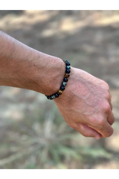 Gökçeada 8 Mm Kaplangözü Oniks Hematit Doğal Taş Erkek Kadın Bileklik - 2
