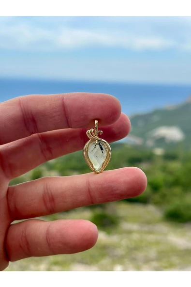 Gökçeada Doğaltaş Levander Prenhite Taşı Kolye Kararmaz Zincirsiz - 2