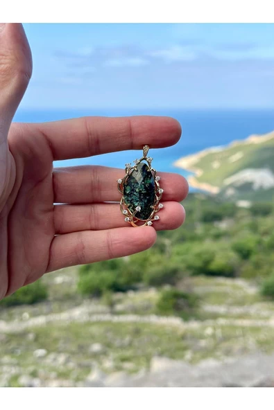 Gökçeada Doğaltaş Otantik Afrika Turkuaz (FİRUZE) Taşı Kolye Kararmaz Zincirsiz - 3