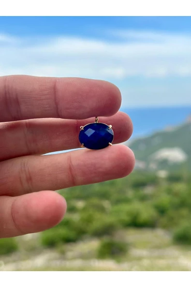 Gökçeada Doğaltaş Oval Lapis Taşı Kolye Kararmaz Zincirsiz - 2