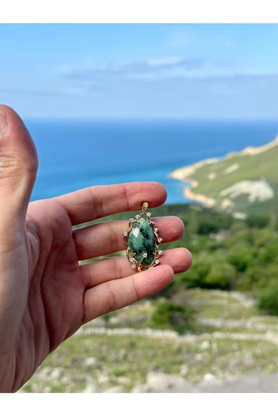 Gökçeada Doğaltaş Otantik Anyolit Taşı Kolye Kararmaz Zincirsiz - 3