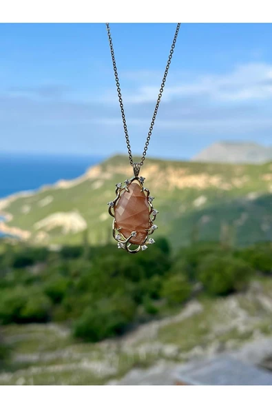 Gökçeada Doğaltaş Otantik Güneş Taşı Kolye Kararmaz Zincirsiz