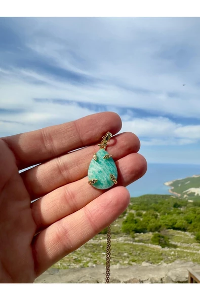Gökçeada Doğaltaş Medusa Amazonit Taşı Kolye Kararmaz Zincirsiz - 2