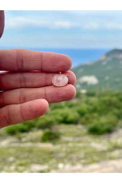 Gökçeada Doğaltaş Oval Pembe Kuvars Taşı Kolye Kararmaz Zincirsiz - 3