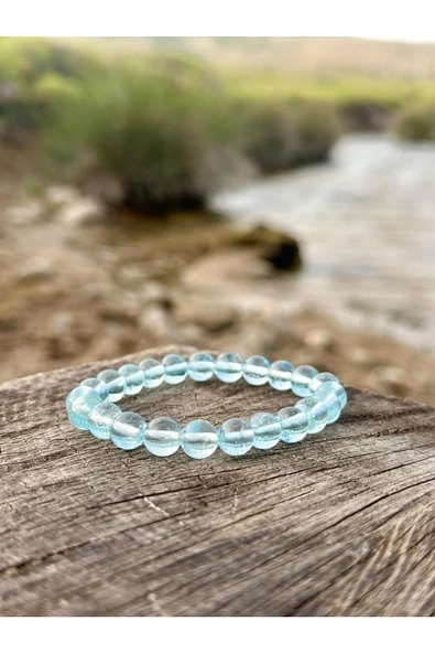 Gökçeada 8 Mm Mavi Topaz Taşı Erkek Kadın Doğal Taş Bileklik Aaa Kalite - 2