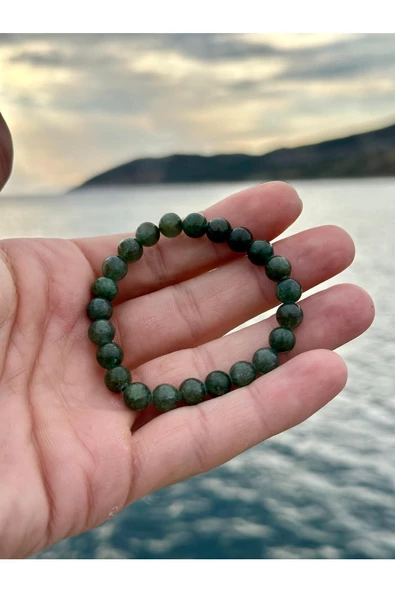 Gökçeada 8 Mm Yeşil Apatit Taşı Erkek Kadın Doğal Taş Bileklik Aa Kalite - 6