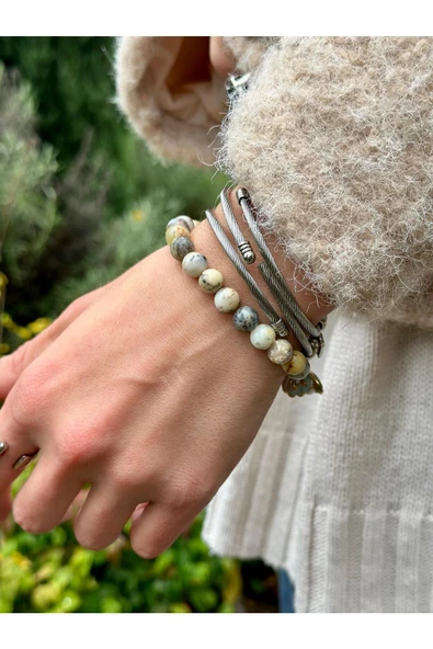 Gökçeada 8 Mm Merlinit Opal Taşı Erkek Kadın Doğal Taş Bileklik A Kalite