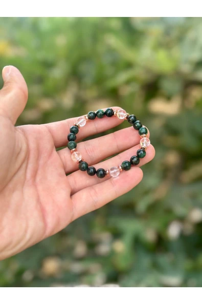 Gökçeada 8 mm Euoklorit Taşı Kristal Kuvars Hematit Doğaltaş Bileklik - 5