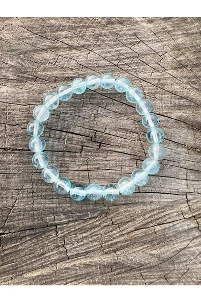 Gökçeada 8 Mm Mavi Topaz Taşı Erkek Kadın Doğal Taş Bileklik Aaa Kalite - 5