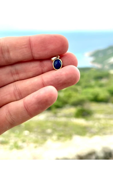 Gökçeada Doğaltaş Minimal Lapis Taşı Kolye Kararmaz Zincirsiz - 2