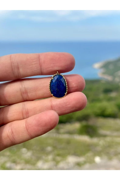 Gökçeada Doğaltaş Işlemeli Lapis Taşı Kolye Kararmaz Zincirsiz - 2