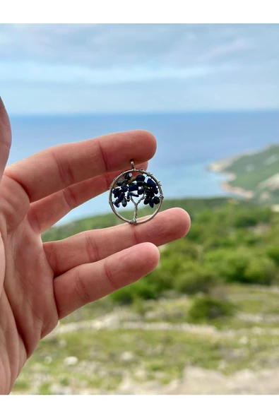 Gökçeada Doğaltaş Hayat Ağacı Lapis Taşı Kolye Kararmaz Zincirsiz - 3