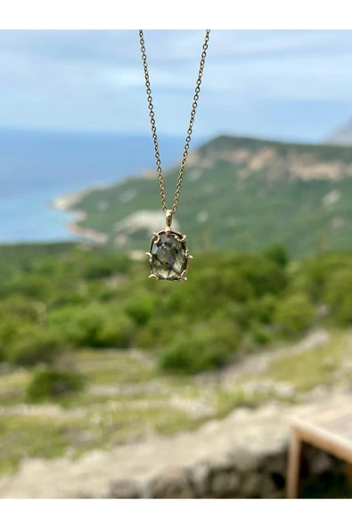 Gökçeada Doğaltaş Kafes Labradorit Taşı Kolye Kararmaz Zincirsiz - 3