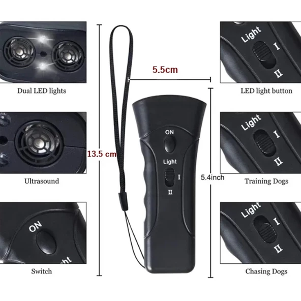Ultrasonik Köpek Kovucu Ve Eğitici Nokta Lazer ve El Feneri Özellikli SİYAH - 4
