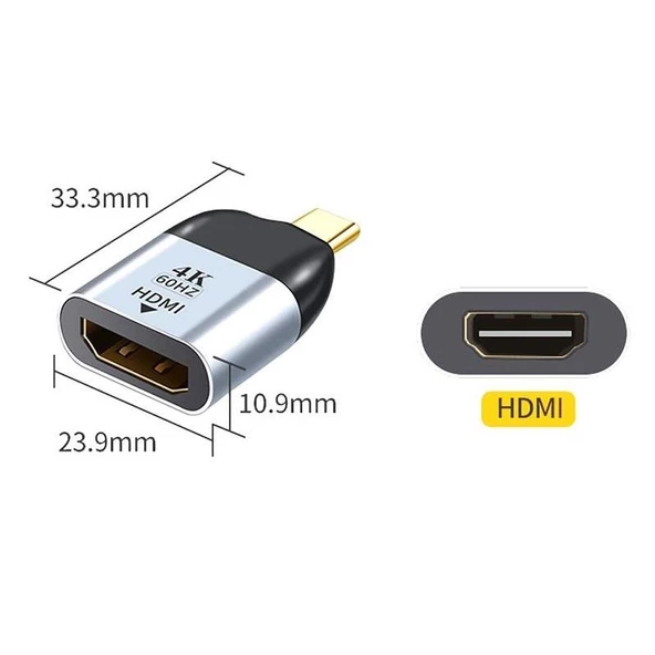 Type C To Hdmi 4K 60Hz Mini Çevirici Dönüştürücü Adaptör - 4