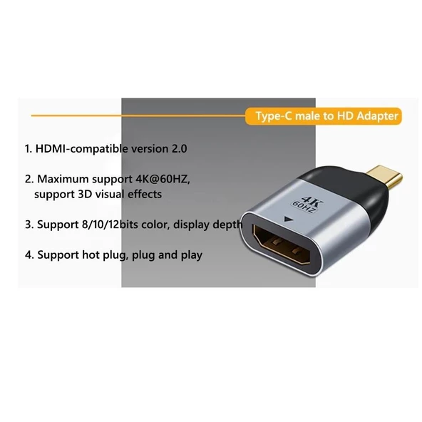 Type C To Hdmi 4K 60Hz Mini Çevirici Dönüştürücü Adaptör - 3