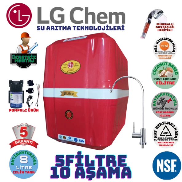 LG Chem COOL KIRMIZI BEYAZ POMPALI MONTAJ DAHİL 8 LİTRE 5 FİLTRE 10 AŞAMA SU ARITMA CİHAZI ürün görseli