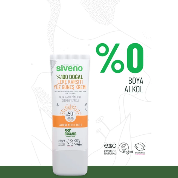 Siveno %100 Doğal Yüz Güneş Kremi Leke Karşıtı Aydınlatıcı Mineral Filtre UVA UVB SPF 50+ 30 ml - 3