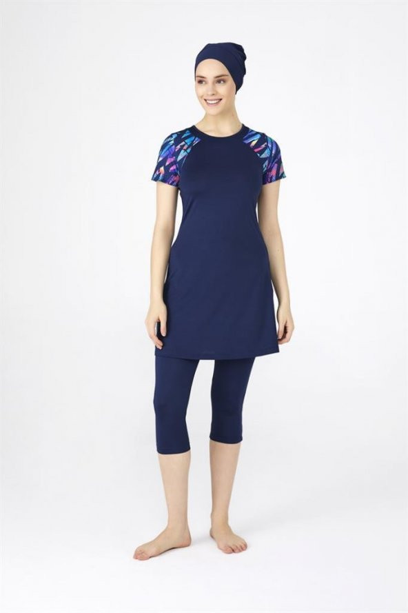 Tesmay 0446 Koyu Lacivert Lycralı Yarı Kapalı Havuz Mayo - Resim 2