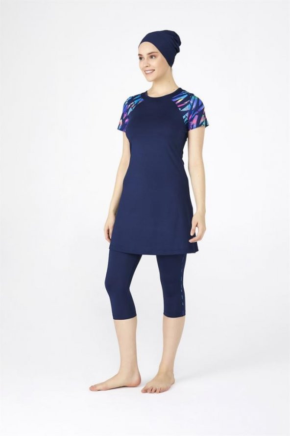 Tesmay 0446 Koyu Lacivert Lycralı Yarı Kapalı Havuz Mayo - Resim 3