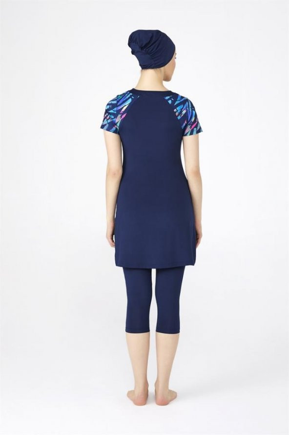 Tesmay 0446 Koyu Lacivert Lycralı Yarı Kapalı Havuz Mayo - Resim 5