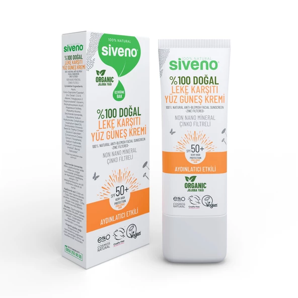 Siveno %100 Doğal Yüz Güneş Kremi Leke Karşıtı Aydınlatıcı Mineral Filtre UVA UVB SPF 50+ 30 ml - 2