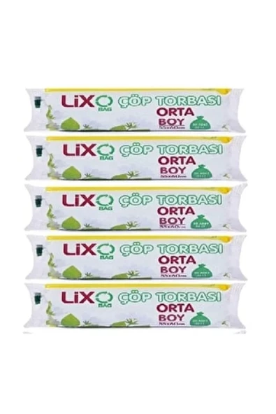 Orta Boy Çöp Torbası 55 x 60 cm 20 Li Rulo x 5 Paket = 100 Adet (Mavi)