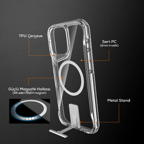 Apple iPhone 16 Pro Max Kılıf M-safe Şarj Özellikli Zore T-Max Standlı Kapak - 7
