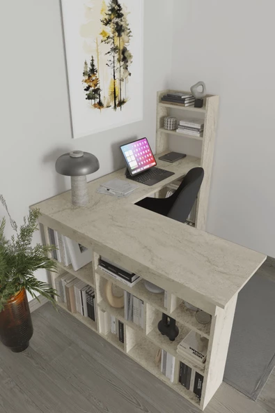 Venedik 13 Raflı Çalışma Masası,traverten