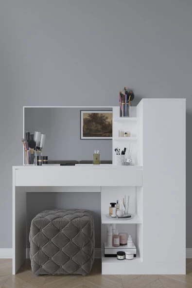 Orkide Makyaj Masası, 1 Çekmeceli, Dolaplı, Aynalı