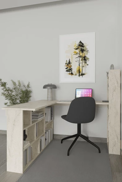 Venedik 13 Raflı Çalışma Masası,traverten - 2