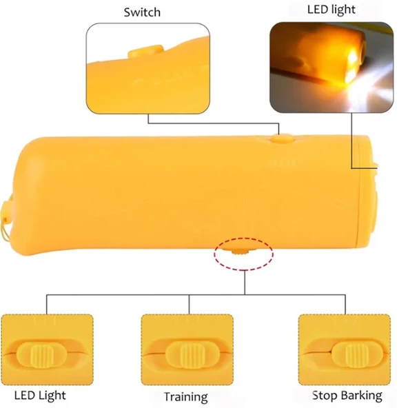 Ultrasonik Köpek Kovucu Ve Eğitici El feneri Özellikli ( PİL HEDİYELİ ) SARI RENK - Resim 2