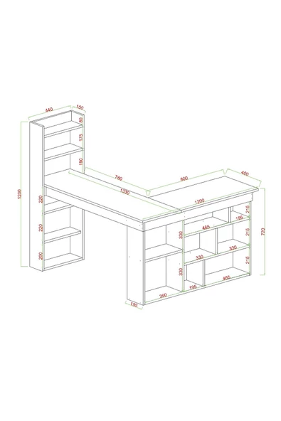 Venedik 13 Raflı Çalışma Masası, Atlantik Çam - Beyaz - 3