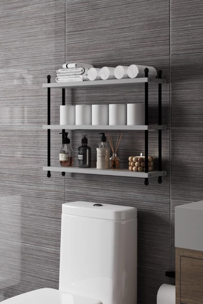 İnci Klozet Arkası Çok Amaçlı Banyo Düzenleyici, Klozet Üstü Raf Ve Organizatör, 60 cm