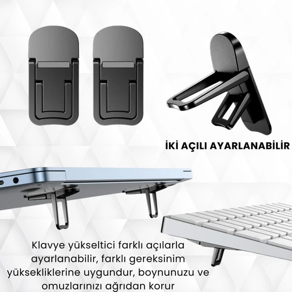 Polham Metal 2 adet 7MM 3M Yapışkanlı Katlanabilir Ultra Mini Laptop Standı,2 Açılı Laptop Yükseltici - 8