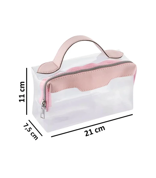 Şeffaf Seyahat Makyaj Kozmetik Çantası - 223-DKY Pembe - 3