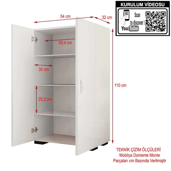 Modilayn GÜNEŞ 110 cm 2 Kapaklı Banyo- Havlu- Mutfak- Erzak- Kavonoz- Kiler Dolabı - 8