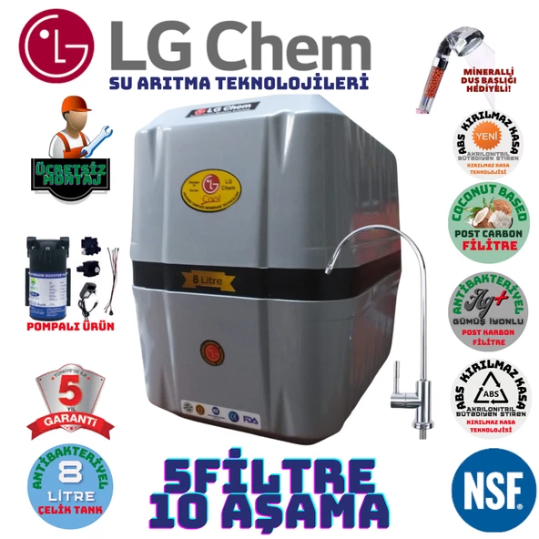 LG Chem COOL GRİ SİYAH POMPALI MONTAJ DAHİL 8 LİTRE 5 FİLTRE 10 AŞAMA SU ARITMA CİHAZI ürün görseli