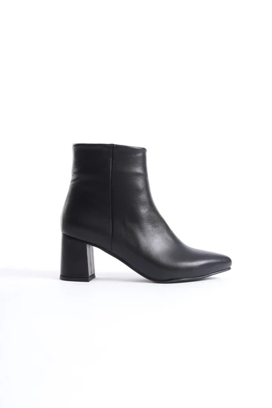 Aylan Hakiki Deri Siyah Kalın Topuklu Sivri Burun Bot - 4