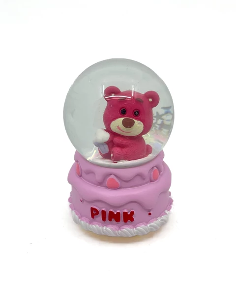 Işıklı Kar Küresi Pembe Ayıcık Cupcake 7 cm