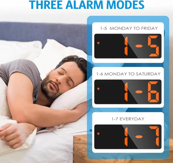 Alfalink Turuncu LED Dijital Masa Saati Termometre Alarm Takvimli - 3
