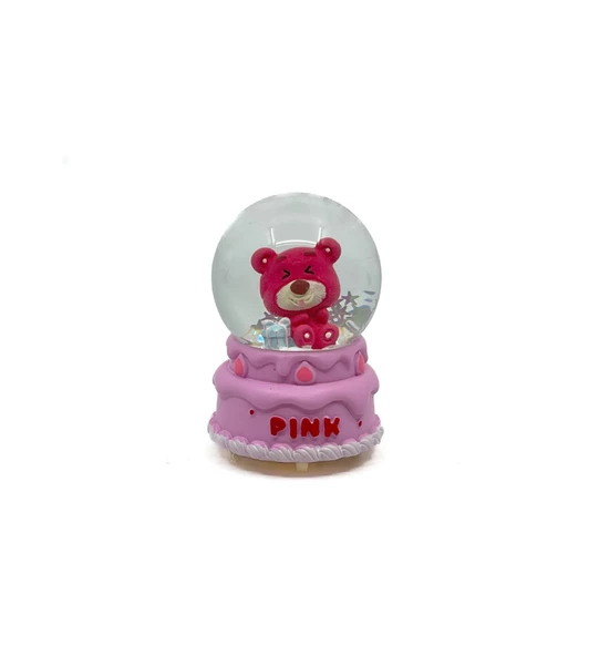 Işıklı Kar Küresi Pembe Ayıcık Hediye Paketi 7 cm - 3