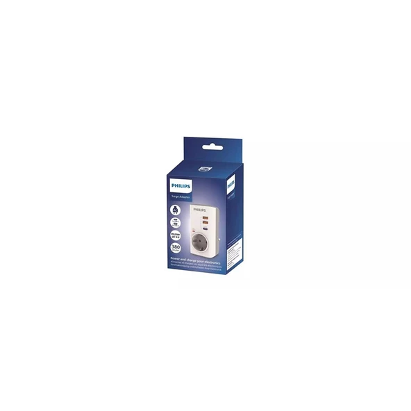 PHILIPS CHP8010W TEKLI AKIM KORUMA PRIZ, 380J, 2X USB-A OUT, 1X USB-C OUT PD & QC 3.0 BEYAZ - 2