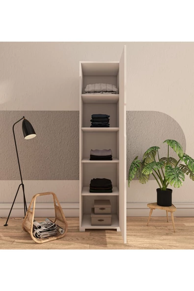 VM VERTEX MOBİLYA Flora 1 Kapaklı 5 Raflı Gardırop Beyaz Elbise Dolabı - 3