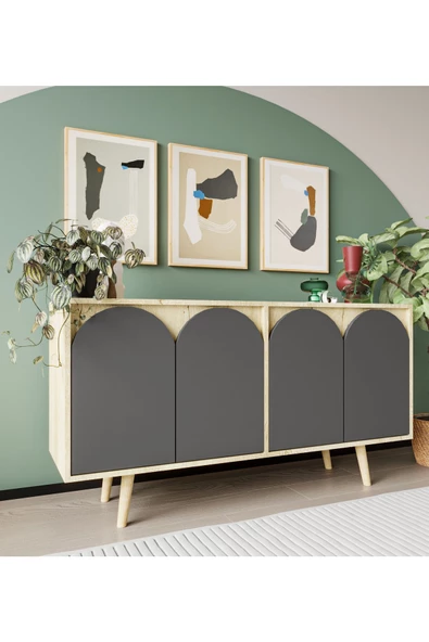 VM VERTEX MOBİLYA Venezia Ahşap Ayaklı Bohem Konsol Safir Meşe - Antrasit 150 Cm - 2