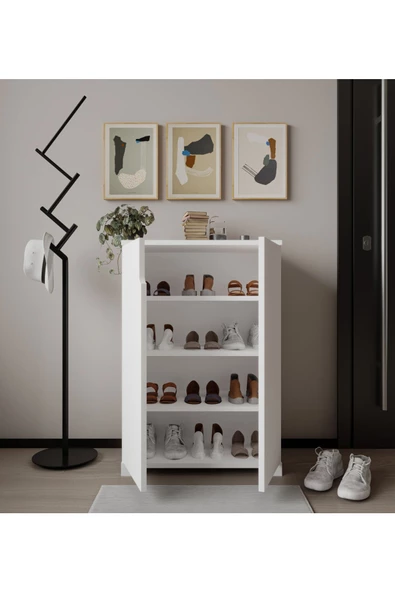 VM VERTEX MOBİLYA Venedik 4 Bölmeli Ayakkabılık Çok Amaçlı Dolap Mutfak Banyo Kiler Dolabı Beyaz - 3