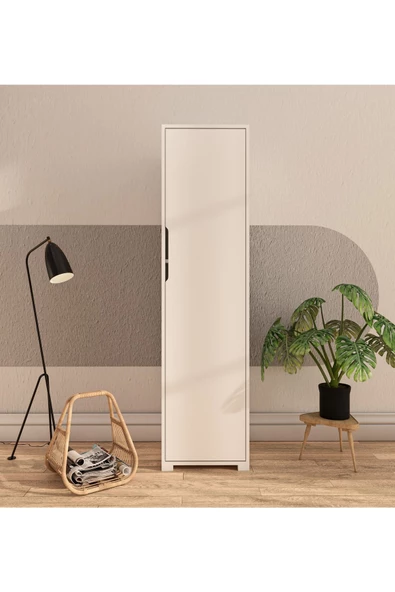 VM VERTEX MOBİLYA Flora 1 Kapaklı 5 Raflı Gardırop Beyaz Elbise Dolabı