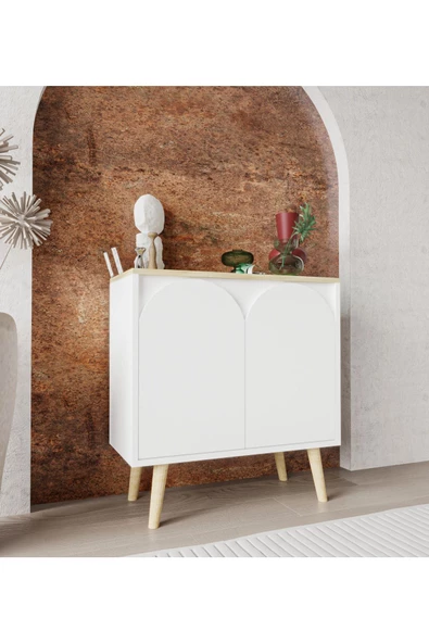 VM VERTEX MOBİLYA Venezia Ahşap Ayaklı Bohem Konsol-çok Amaçlı Dolap-vitrin Safir Meşe-beyaz 76 Cm - 2