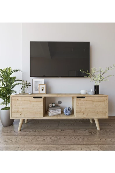 VM VERTEX MOBİLYA Siena Ahşap Ayaklı Tv Ünitesi Safir Meşe Televizyon Konsolu 140 Cm Ekonomik Modül Sehpa - 3