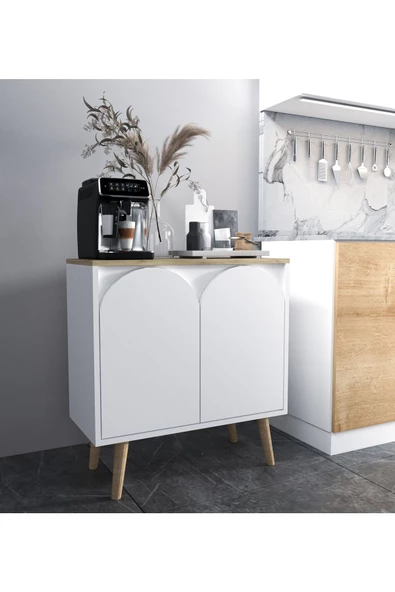 VM VERTEX MOBİLYA Venezia Ahşap Ayaklı Bohem Konsol-çok Amaçlı Dolap-vitrin Safir Meşe-beyaz 76 Cm - 5